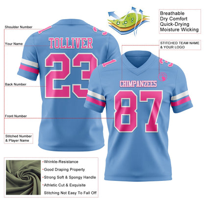 Custom Light Blue Pink-White Mesh Authentic Football Jersey - Sky-Custom