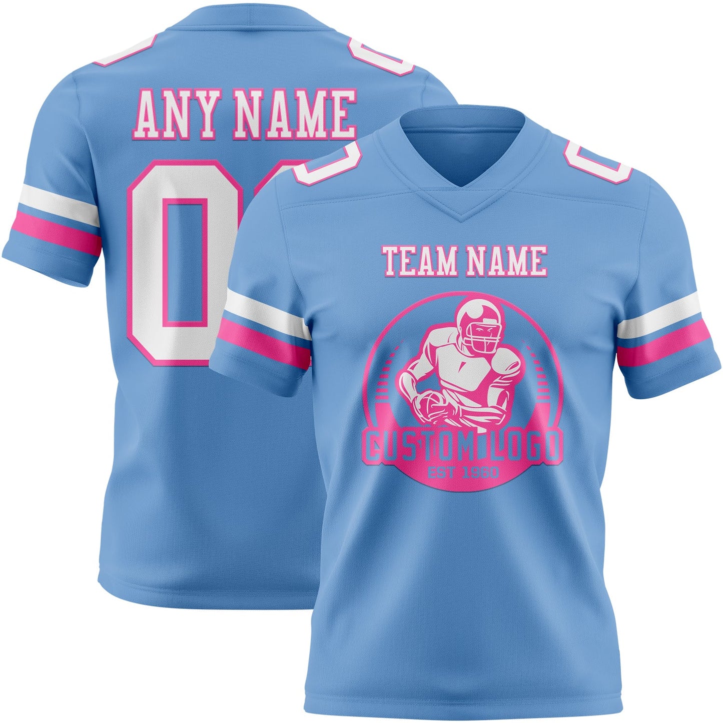 Custom Light Blue White-Pink Mesh Authentic Football Jersey - Sky-Custom
