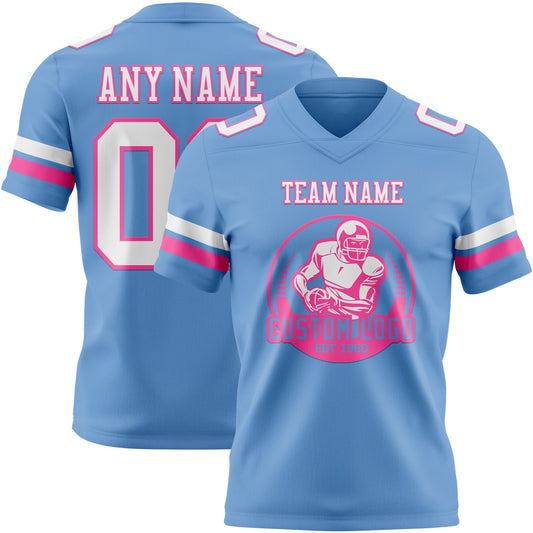 Custom Light Blue White-Pink Mesh Authentic Football Jersey - Sky-Custom