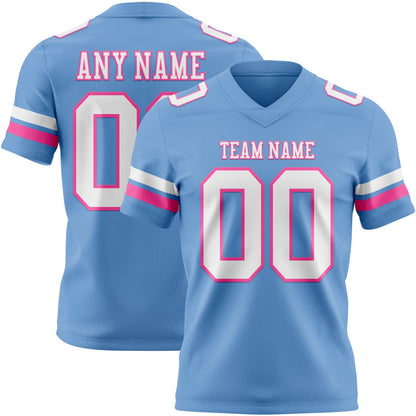 Custom Light Blue White-Pink Mesh Authentic Football Jersey - Sky-Custom