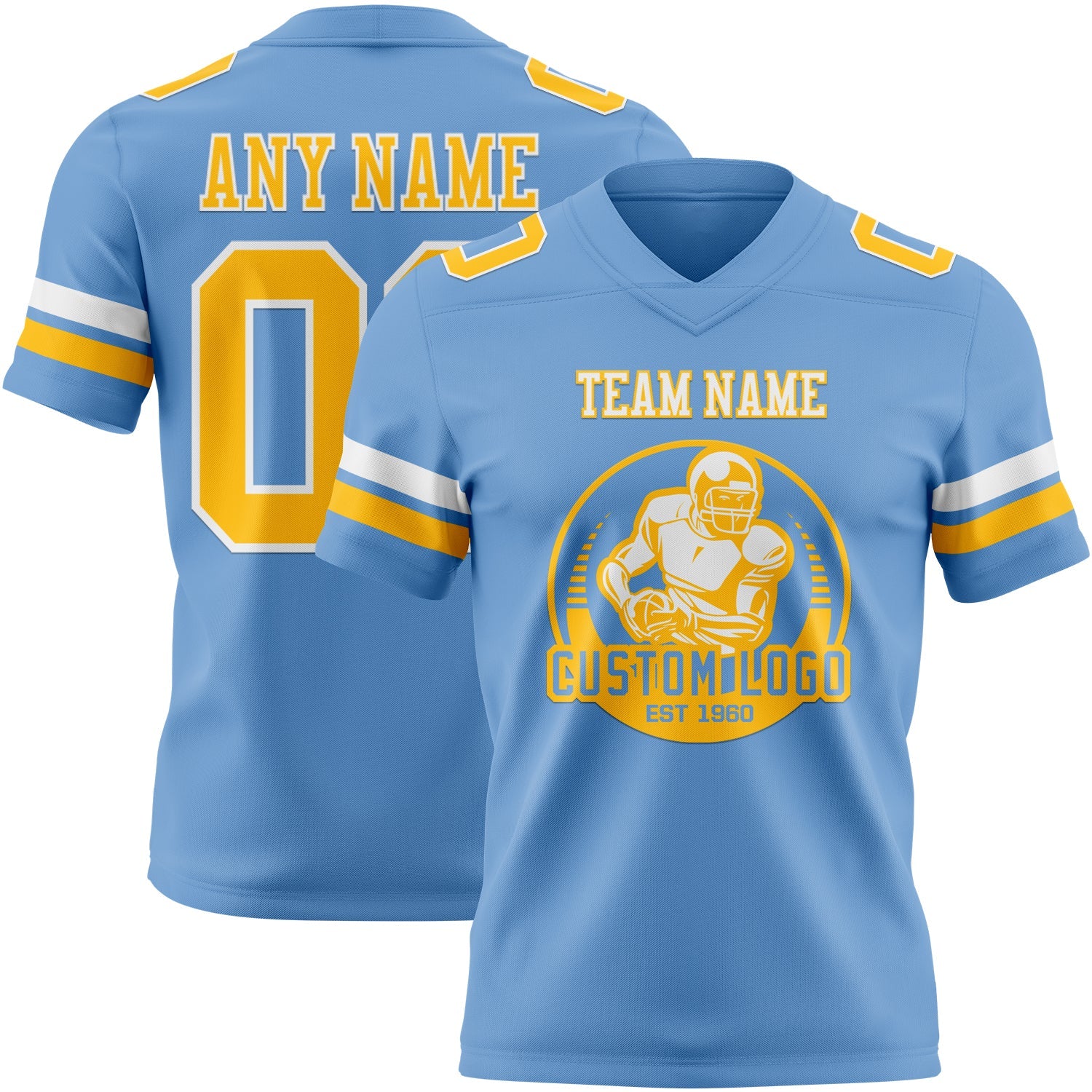 Custom Light Blue Gold-White Mesh Authentic Football Jersey - Sky-Custom