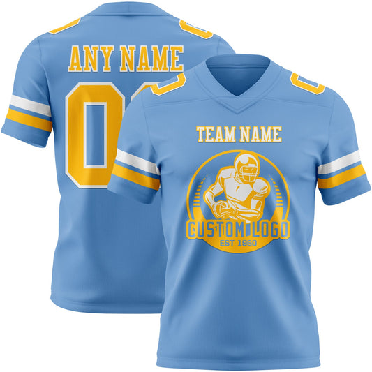 Custom Light Blue Gold-White Mesh Authentic Football Jersey - Sky-Custom