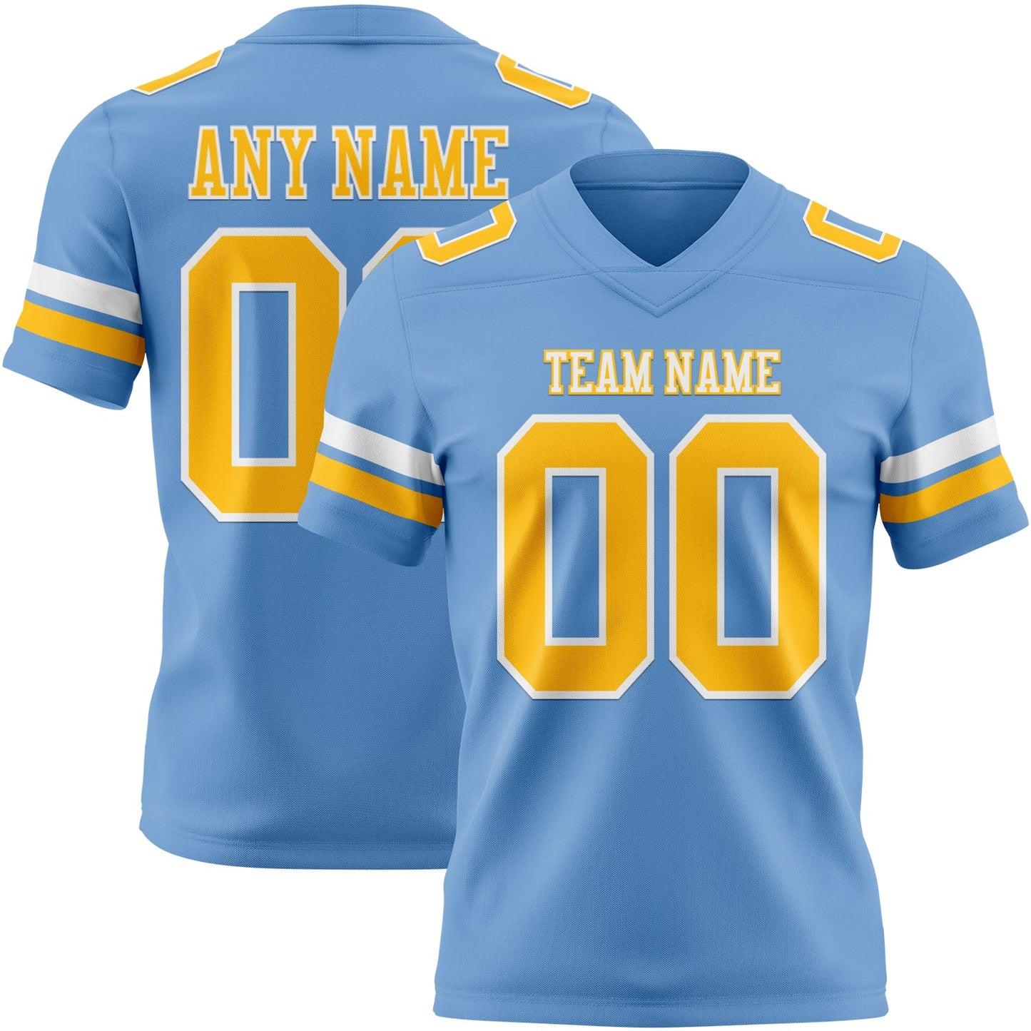 Custom Light Blue Gold-White Mesh Authentic Football Jersey - Sky-Custom