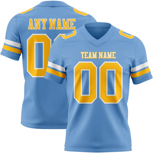 Custom Light Blue Gold-White Mesh Authentic Football Jersey - Sky-Custom