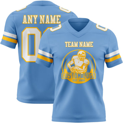 Custom Light Blue White-Gold Mesh Authentic Football Jersey - Sky-Custom