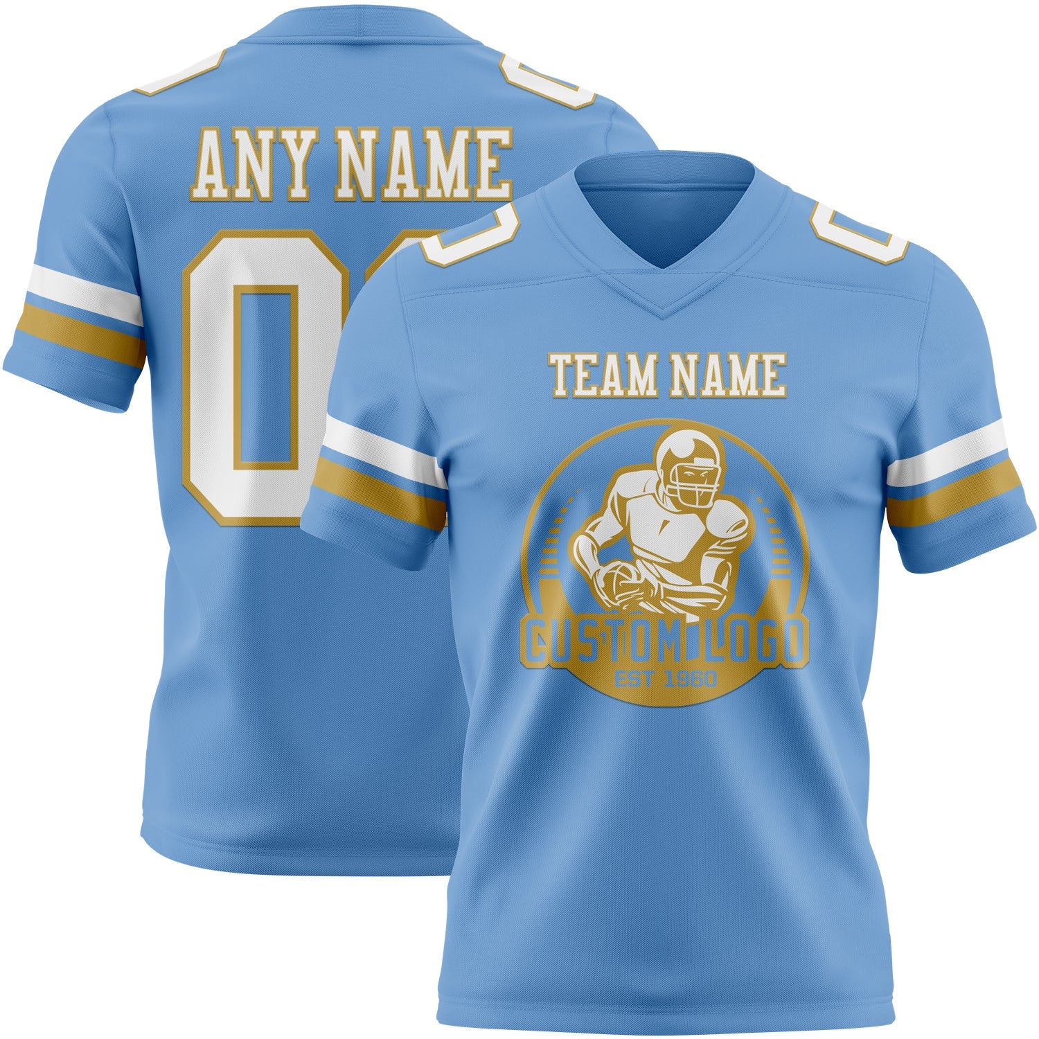 Custom Light Blue White-Old Gold Mesh Authentic Football Jersey - Sky-Custom