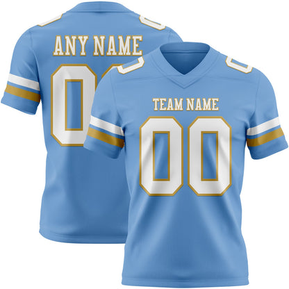 Custom Light Blue White-Old Gold Mesh Authentic Football Jersey - Sky-Custom