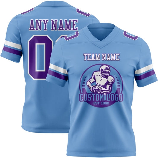 Custom Light Blue Purple-White Mesh Authentic Football Jersey - Sky-Custom
