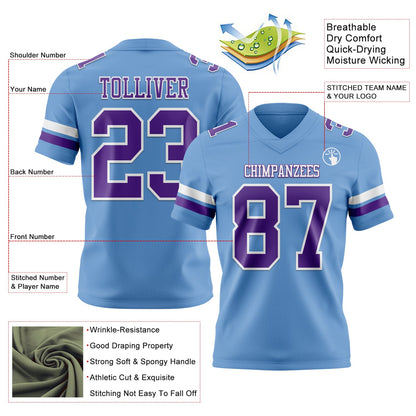 Custom Light Blue Purple-White Mesh Authentic Football Jersey - Sky-Custom