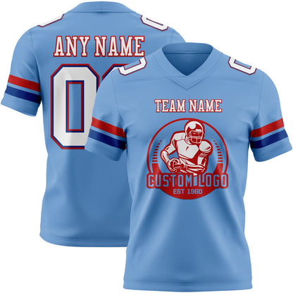 Custom Light Blue White Royal-Red Mesh Authentic Football Jersey - Sky-Custom