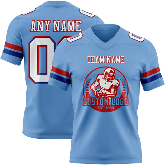 Custom Light Blue White Royal-Red Mesh Authentic Football Jersey - Sky-Custom