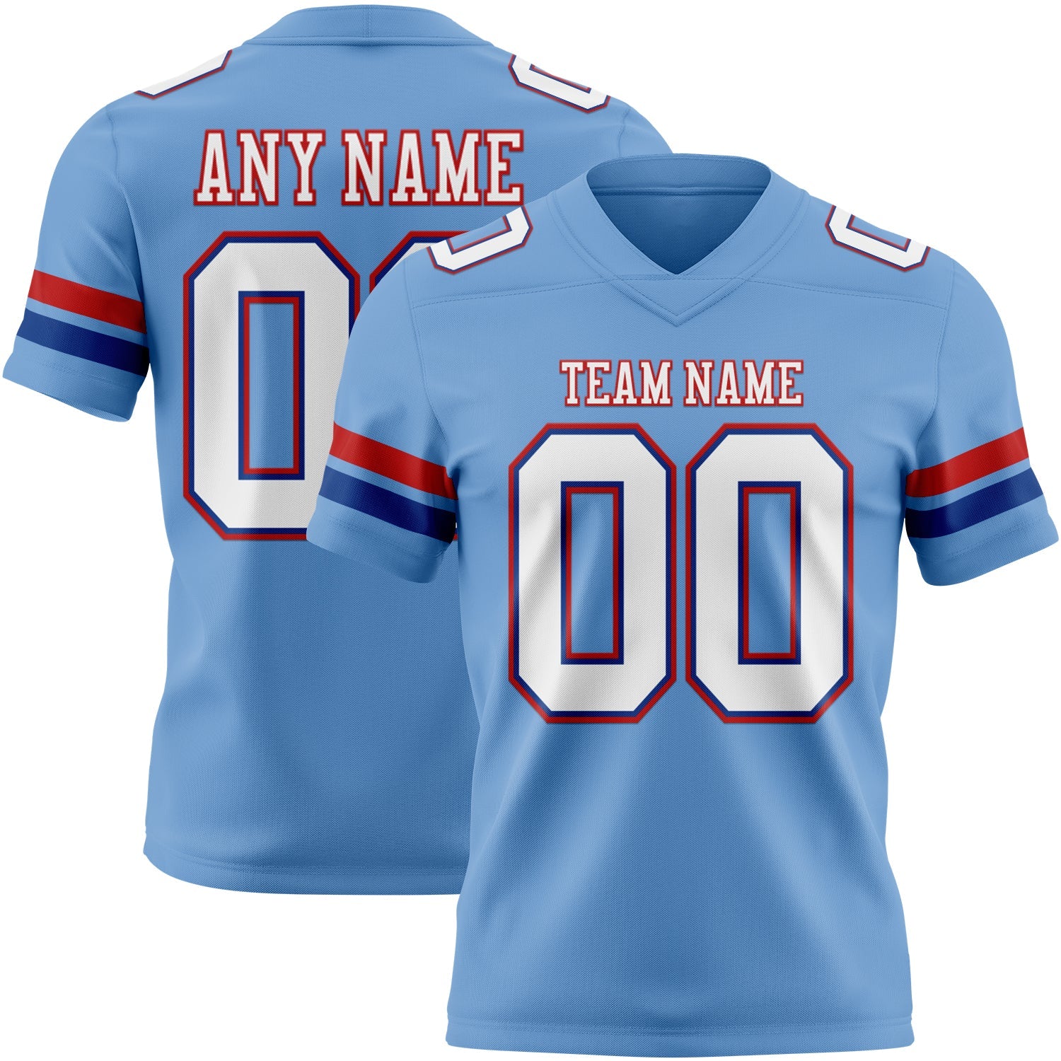 Custom Light Blue White Royal-Red Mesh Authentic Football Jersey - Sky-Custom
