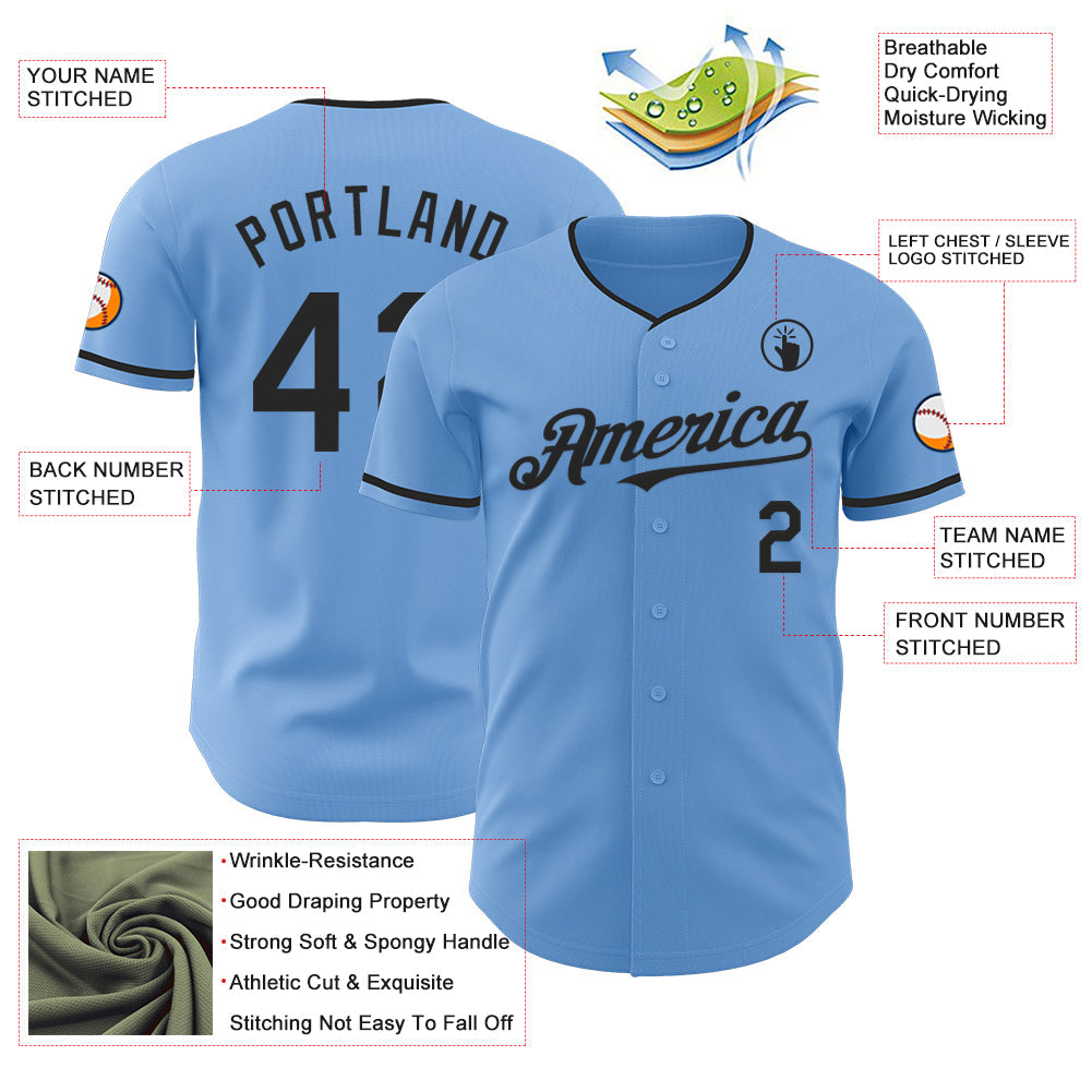 Custom Light Blue Black Authentic Baseball Jersey - Sky-Custom