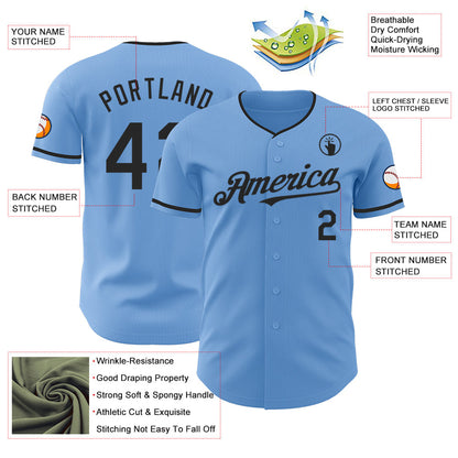 Custom Light Blue Black Authentic Baseball Jersey - Sky-Custom