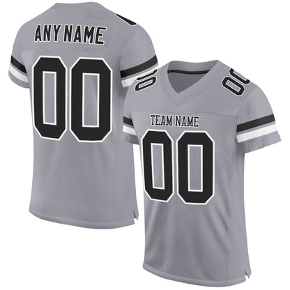Custom Light Gray Black-White Mesh Authentic Football Jersey - Sky-Custom