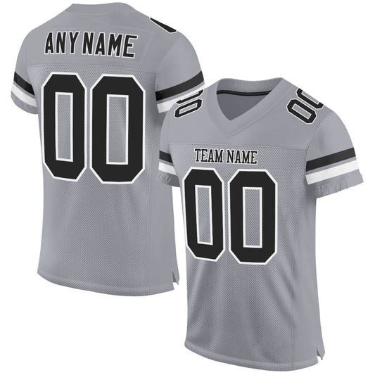 Custom Light Gray Black-White Mesh Authentic Football Jersey - Sky-Custom