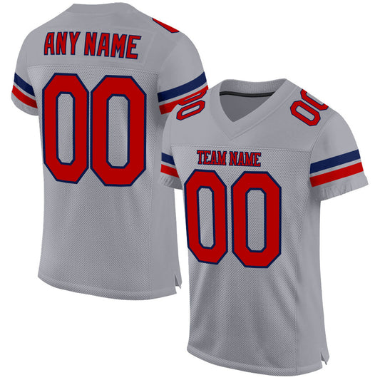 Custom Light Gray Red-Navy Mesh Authentic Football Jersey - Sky-Custom