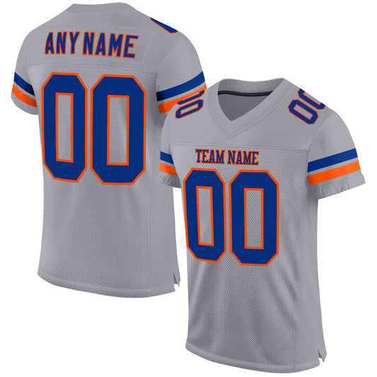 Custom Light Gray Royal-Orange Mesh Authentic Football Jersey - Sky-Custom