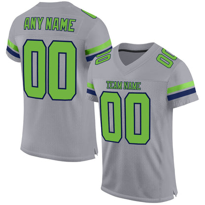 Custom Light Gray Neon Green-Navy Mesh Authentic Football Jersey - Sky-Custom