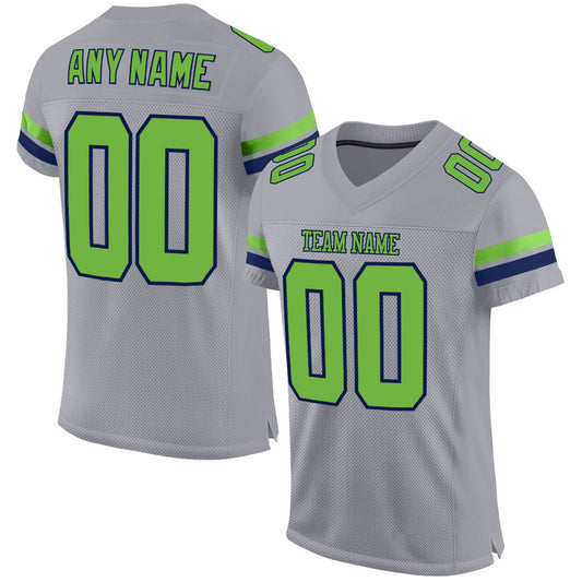 Custom Light Gray Neon Green-Navy Mesh Authentic Football Jersey - Sky-Custom