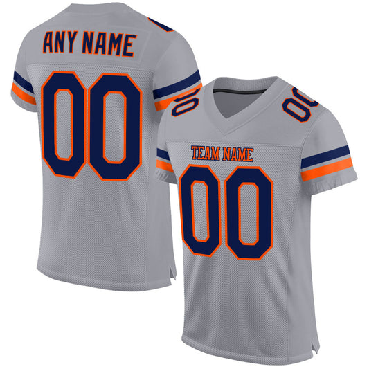Custom Light Gray Navy-Orange Mesh Authentic Football Jersey - Sky-Custom