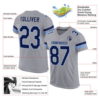 Custom Light Gray Navy-Powder Blue Mesh Authentic Football Jersey - Sky-Custom