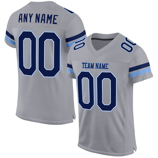 Custom Light Gray Navy-Powder Blue Mesh Authentic Football Jersey - Sky-Custom