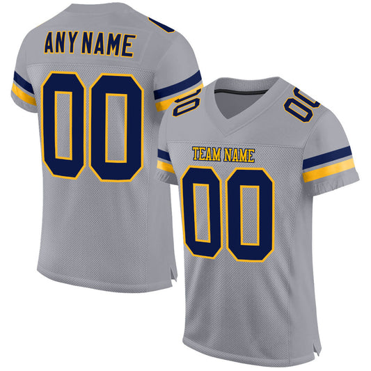 Custom Light Gray Navy-Gold Mesh Authentic Football Jersey - Sky-Custom