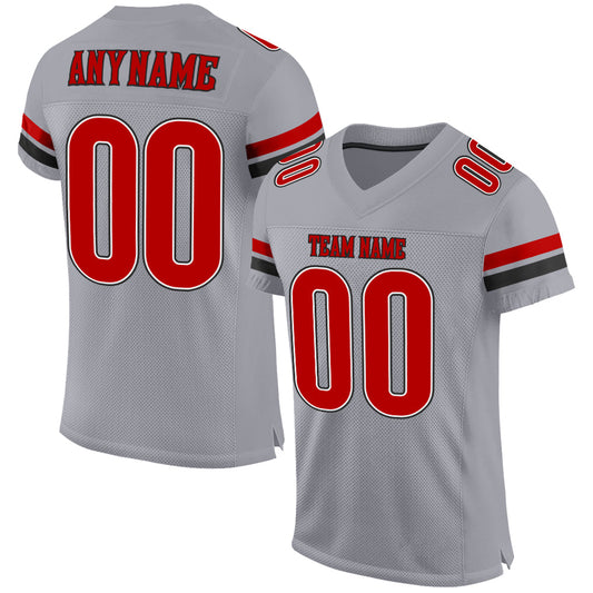 Custom Light Gray Red-Black Mesh Authentic Football Jersey - Sky-Custom