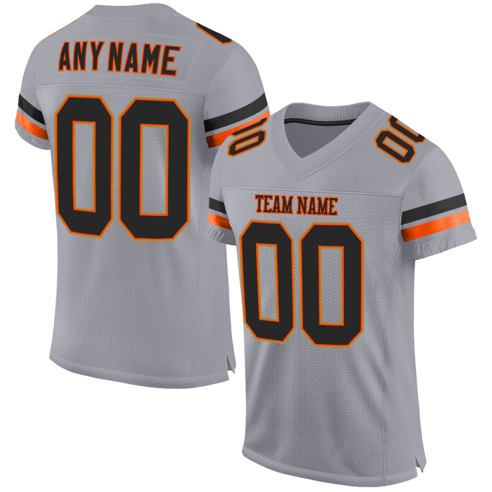 Custom Light Gray Black-Orange Mesh Authentic Football Jersey - Sky-Custom