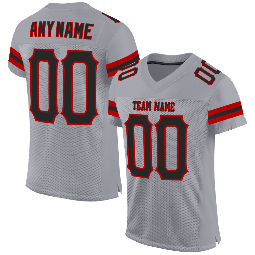 Custom Light Gray Black-Red Mesh Authentic Football Jersey - Sky-Custom