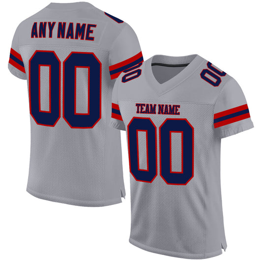 Custom Light Gray Navy-Red Mesh Authentic Football Jersey - Sky-Custom
