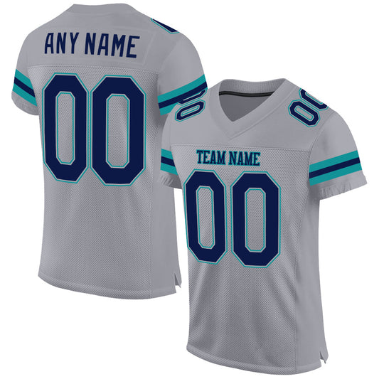 Custom Light Gray Navy-Aqua Mesh Authentic Football Jersey - Sky-Custom