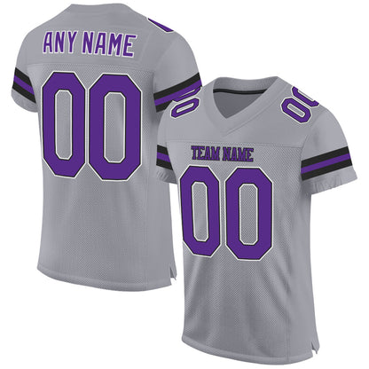 Custom Light Gray Purple-Black Mesh Authentic Football Jersey - Sky-Custom