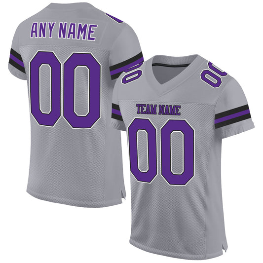 Custom Light Gray Purple-Black Mesh Authentic Football Jersey - Sky-Custom