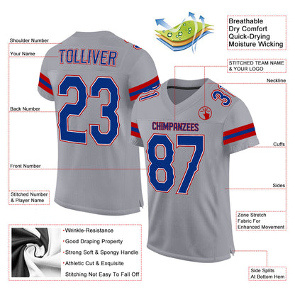 Custom Light Gray Royal-Red Mesh Authentic Football Jersey - Sky-Custom