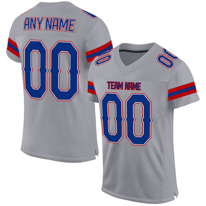 Custom Light Gray Royal-Red Mesh Authentic Football Jersey - Sky-Custom