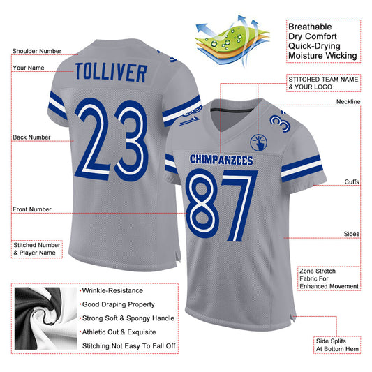 Custom Light Gray White-Royal Mesh Authentic Football Jersey - Sky-Custom