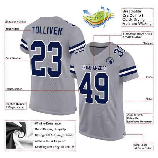 Custom Light Gray Navy-White Mesh Authentic Football Jersey - Sky-Custom