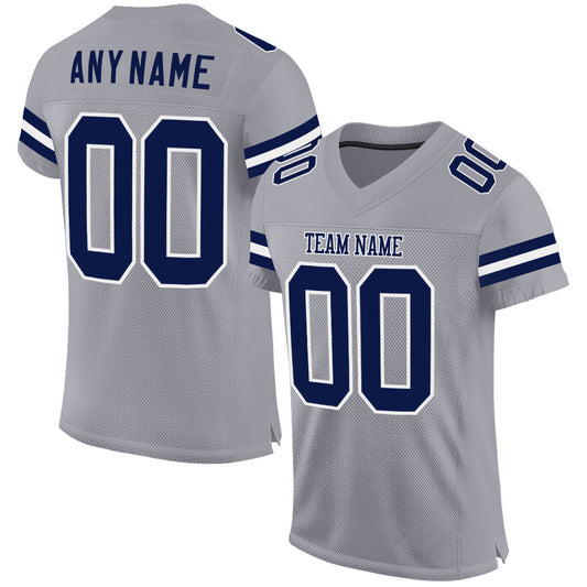 Custom Light Gray Navy-White Mesh Authentic Football Jersey - Sky-Custom