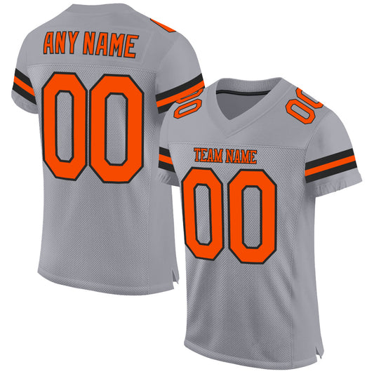 Custom Light Gray Orange-Black Mesh Authentic Football Jersey - Sky-Custom