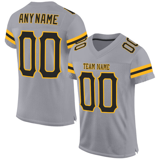 Custom Light Gray Black-Gold Mesh Authentic Football Jersey - Sky-Custom