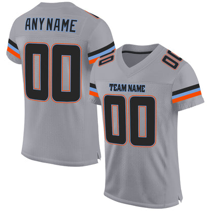 Custom Light Gray Black-Powder Blue Mesh Authentic Football Jersey - Sky-Custom