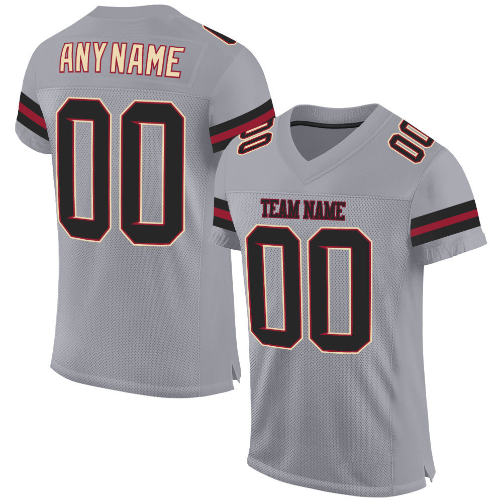 Custom Light Gray Black-Crimson Mesh Authentic Football Jersey - Sky-Custom