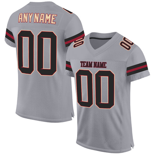 Custom Light Gray Black-Crimson Mesh Authentic Football Jersey - Sky-Custom