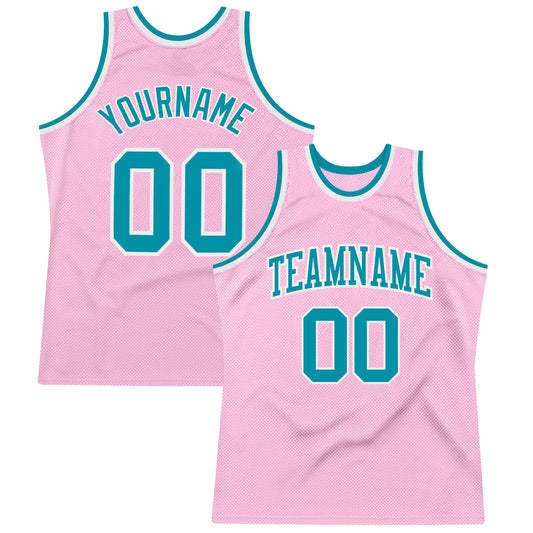 Custom Light Pink Teal-White Authentic Throwback Basketball Jersey - Sky-Custom