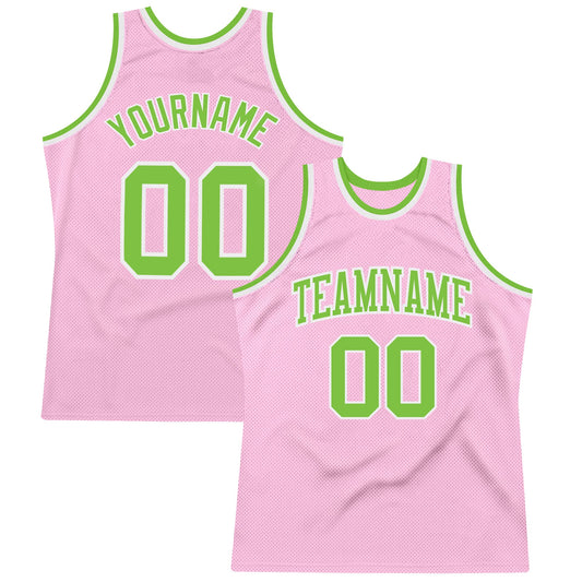 Custom Light Pink Neon Green-White Authentic Throwback Basketball Jersey - Sky-Custom