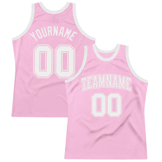 Custom Light Pink White Authentic Throwback Basketball Jersey - Sky-Custom