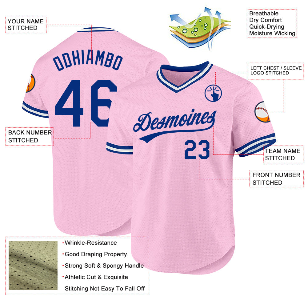 Custom Light Pink Royal-White Authentic Throwback Baseball Jersey - Sky-Custom