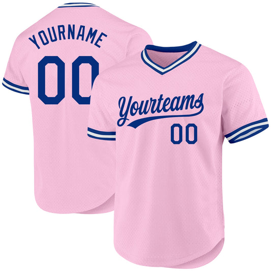 Custom Light Pink Royal-White Authentic Throwback Baseball Jersey - Sky-Custom